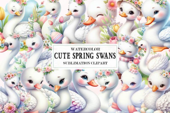 Cute Spring Swans Watercolor Clipart PNG: Practical Design Solutions for Spring Projects