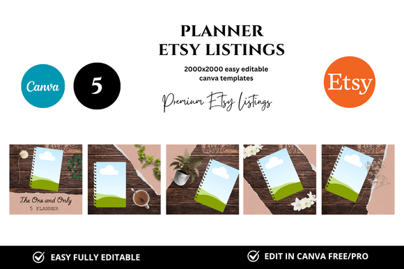 Elevate Your Digital Shop with a 5 Planner Etsy Listings Premium Mockup