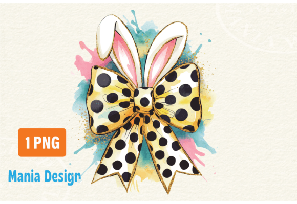 Polka Dot Easter Bow Bunny Coquette PNG: Creative Design Asset